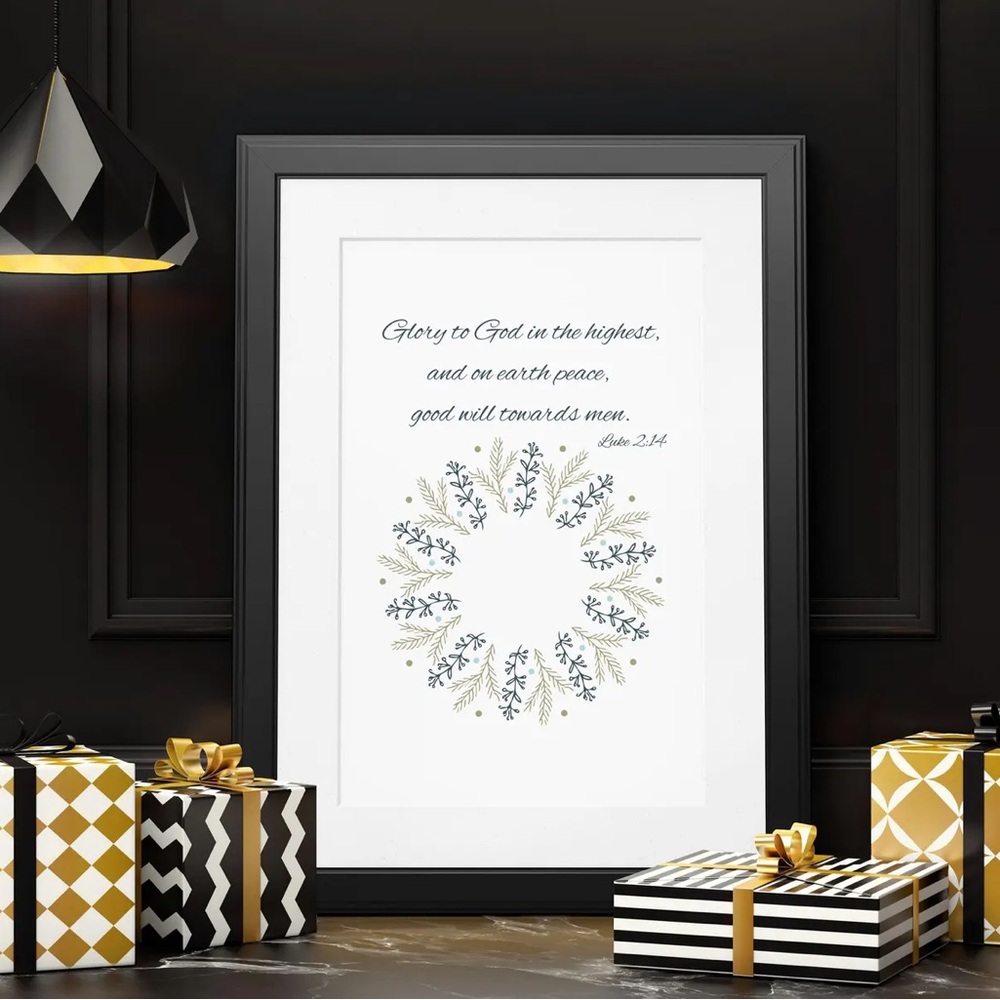 NEW Glory to God in the Highest Luke 2:14 Religious 5x7 Christmas Wreath Print